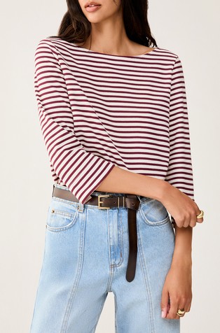 Črtasta majica s 3/4 rokavi iz piké jerseya