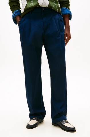 Pleated Twill Wide Leg Trousers