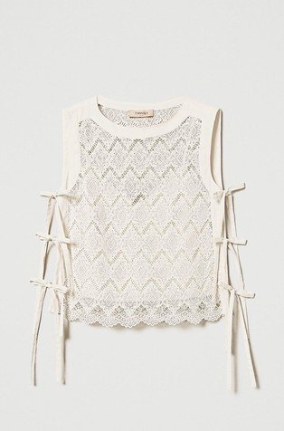 TWINSET Top iz makramé čipke Bež - Delicate Beige 2