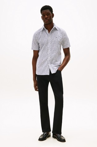 TOMMY HILFIGER Patterned short-sleeved shirt in cotton and linen blend White / Blue 3