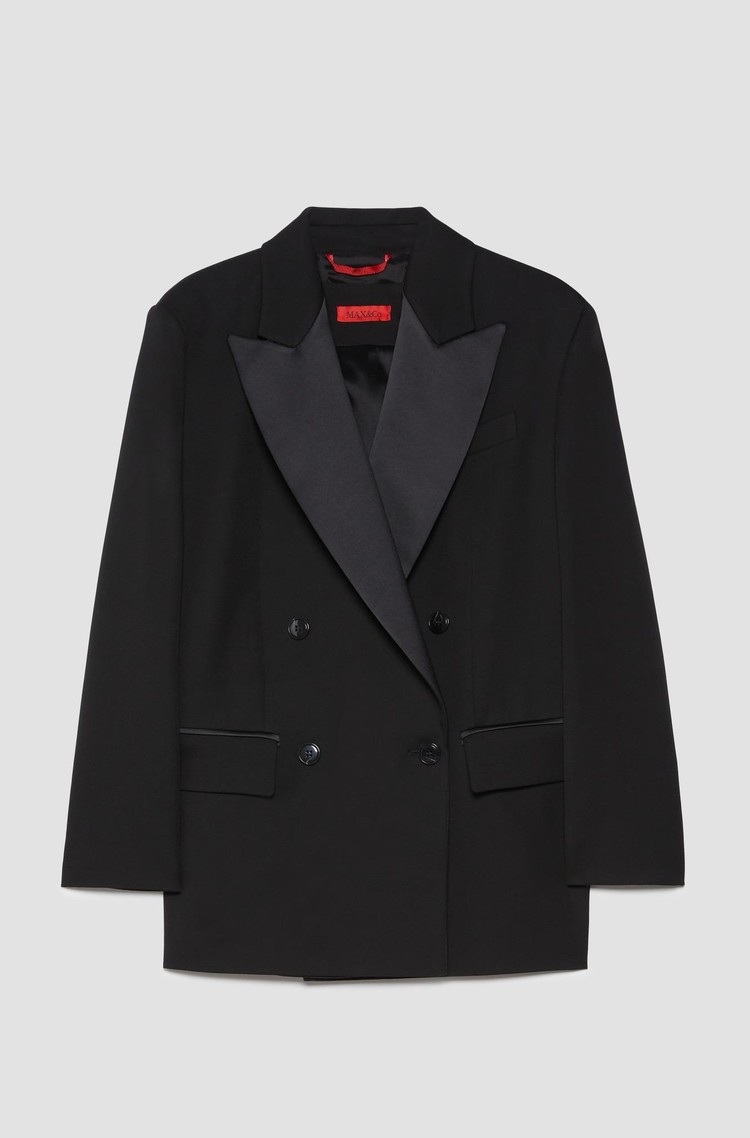 MAX&amp;CO Oversized suknjič s satenastim reverjem Črna - Black 