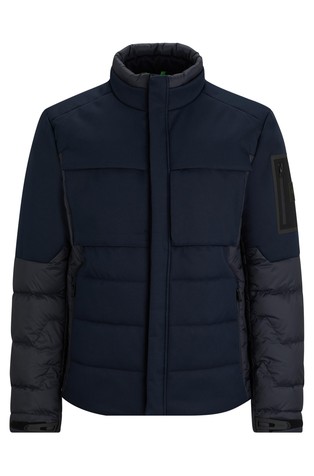 HUGO BOSS Puhovka iz kombinacije tkanin z logo žepom na rokavu Modra - Dark Blue 6