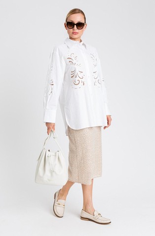 Oversized poplin shirt with embroidery