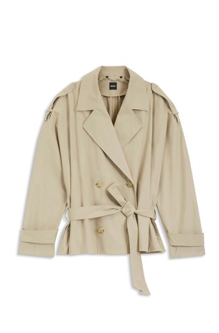 Short belted coat in cotton poplin