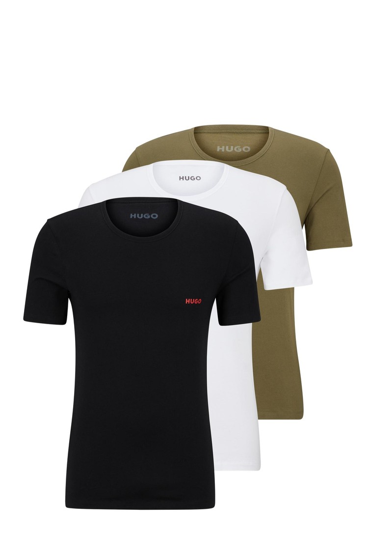 HUGO BOSS Paket 3 logo spodnjih majic s kratkimi rokavi Večbarvna - Black-White-Olive 
