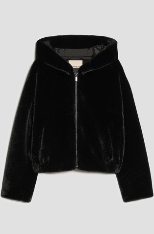 Short faux-fur jacket with hood