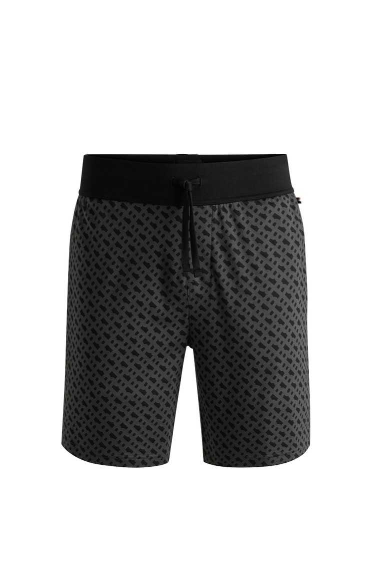 HUGO BOSS Bombažen spodnji del pižame z monogram vzorcem Črna - Black / Multi 