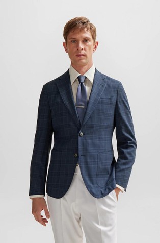 Slim fit karirast suknjič iz volnene mešanice