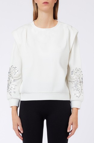 Sweatshirt with sequined embroidery on seeves