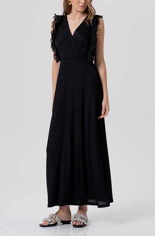 Dolga obleka brez rokavov z volančki