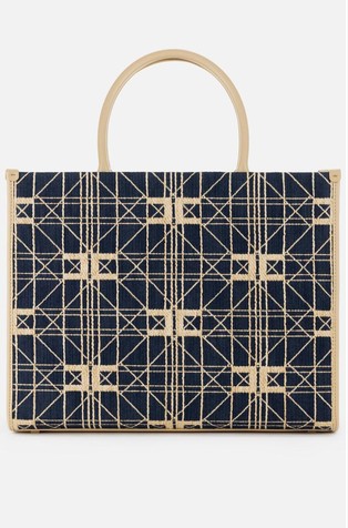 ELISABETTA FRANCHI Večja shopper torba iz žakarske tkanine Modra - Dark Blue/Beige 3
