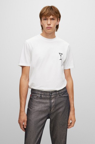 HUGO BOSS Relaxed fit majica z grafiko koktajla na sprednji in zadnji strani Bela - White 1
