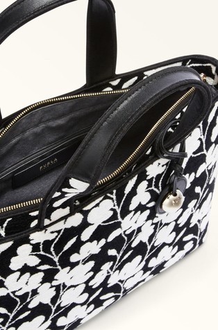 FURLA Velika tote torba iz plišaste tkanine Črna - Toni Nero/White 2