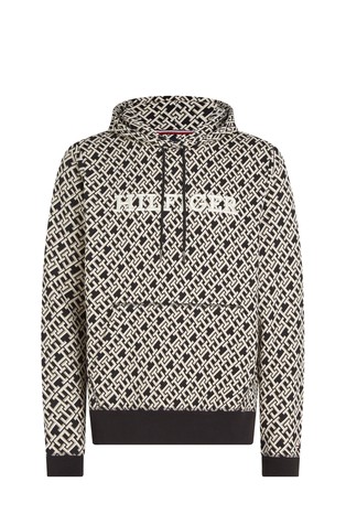 TOMMY HILFIGER TH Monogram pulover s kapuco in flisirano notranjostjo Bež - Beige/Black 4