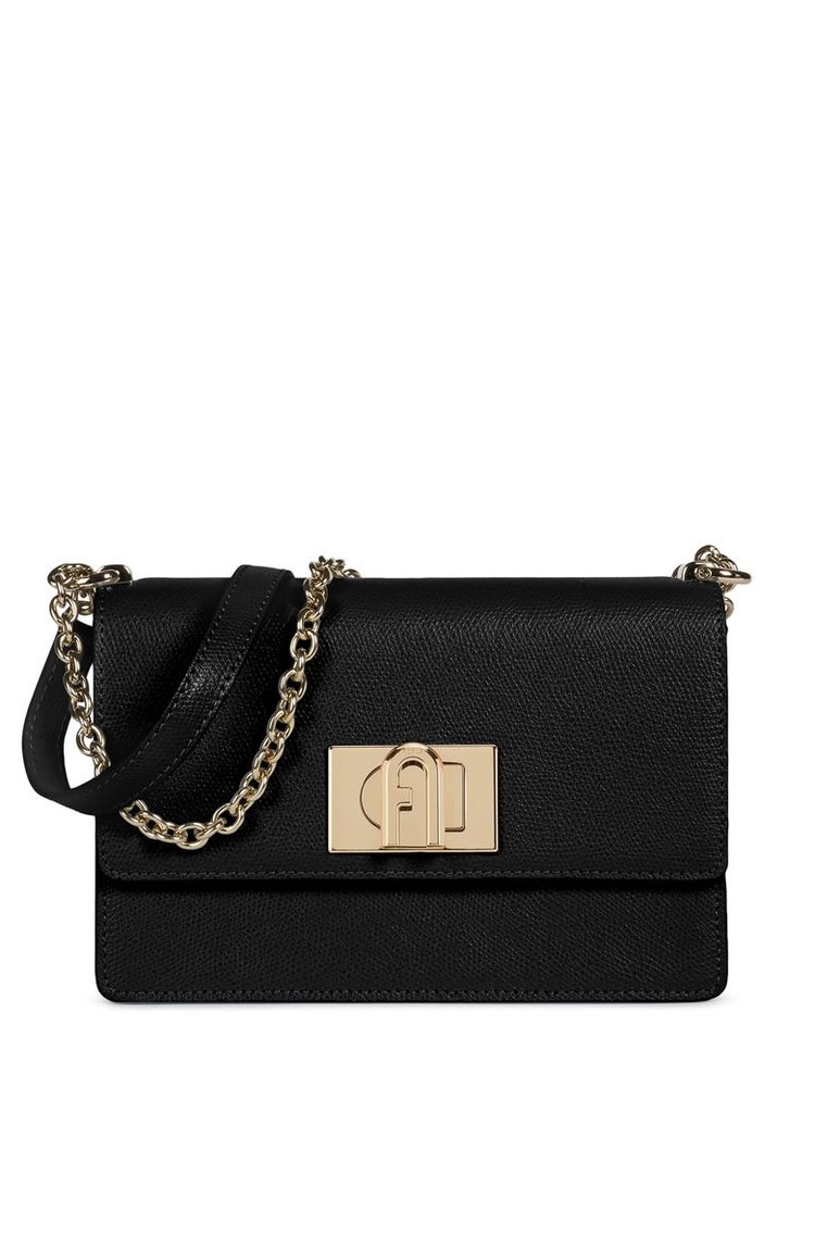 FURLA Mini usnjena torbica za čez ramo Črna - Black 