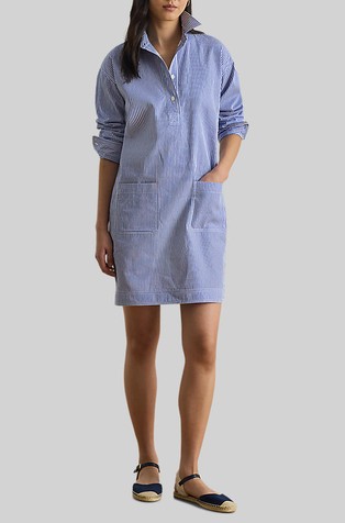 Striped Cotton Broadcloth Shirtdress