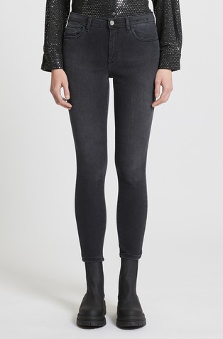 Skinny fit jeans hlače z visokim pasom