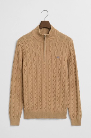 Pleten bombažen pulover z delno zadrgo