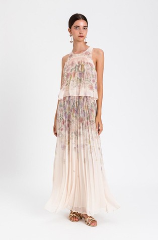 Dolga obleka iz viskoznega krepa s cvetličnim vzorcem