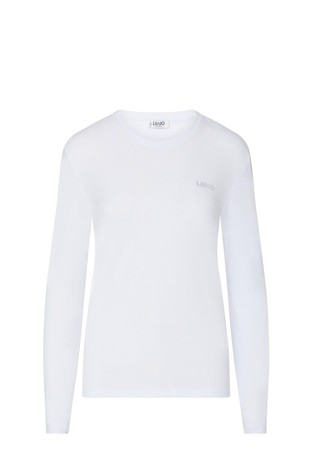 Long sleeved cotton tee with logo detail