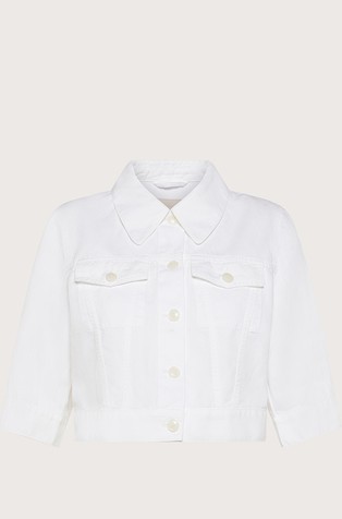 Cropped denim jakna iz mešanice bombaža in lana