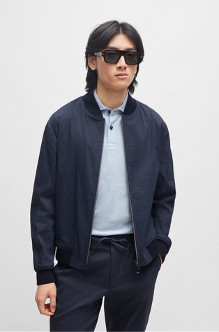 Slim fit bomber jakna iz lanene mešanice