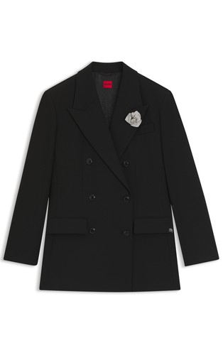 Oversized-fit blazer with lapel brooch