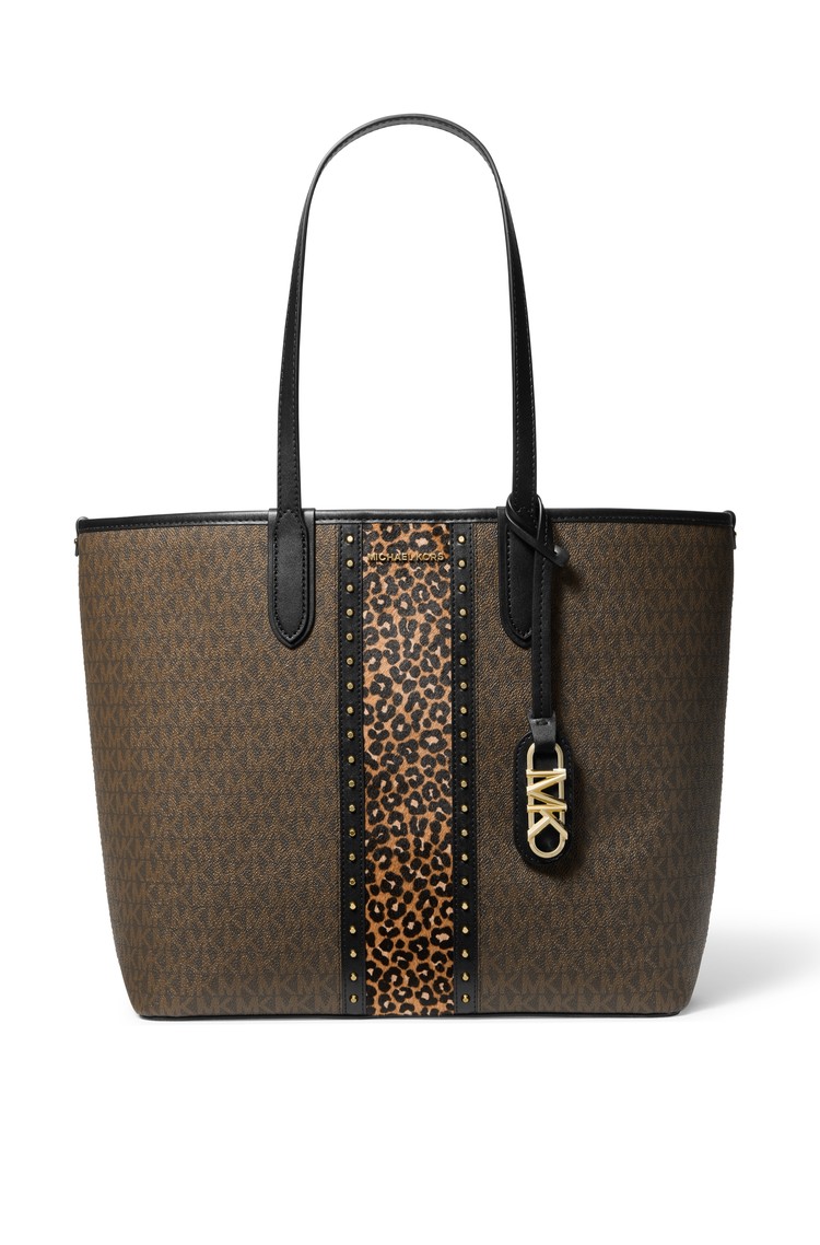 MICHAEL KORS Logo tote torba z leopardjim vstavkom Rjava - Brown 