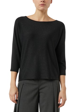 Glitter yarn fine knit sweater with 3/4 sleeves