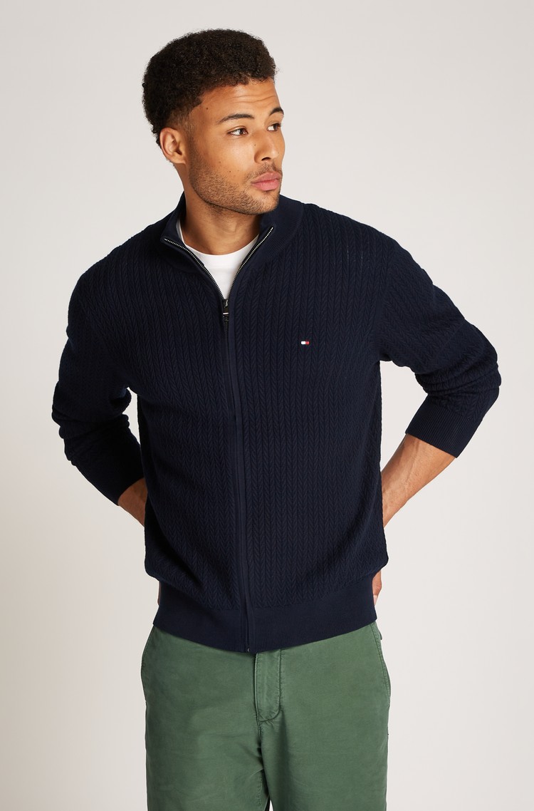 TOMMY HILFIGER Pletena jopa z vzorcem ribje kosti Modra - Dark Blue 