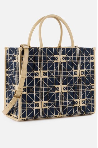ELISABETTA FRANCHI Večja shopper torba iz žakarske tkanine Modra - Dark Blue/Beige 2