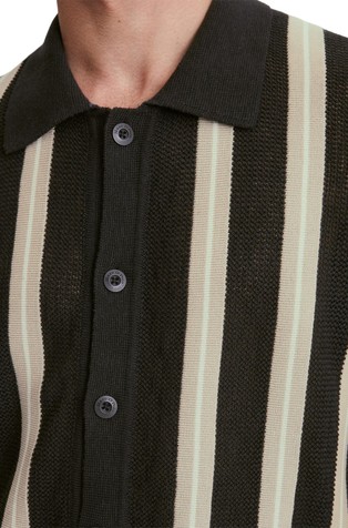 MARC O'POLO Knitted polo cardigan in cotton-linen blend Black / Beige 3