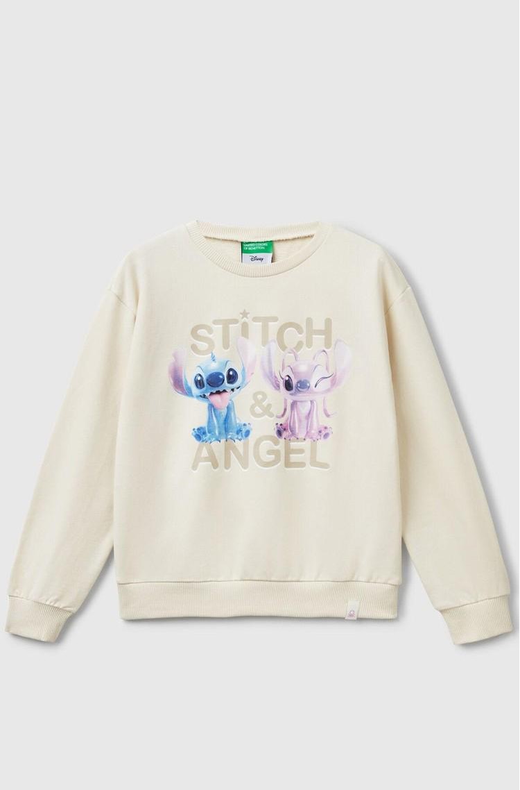 BENETTON Lilo &amp; Stitch ©Disney bombažen pulover Bež - Beige 