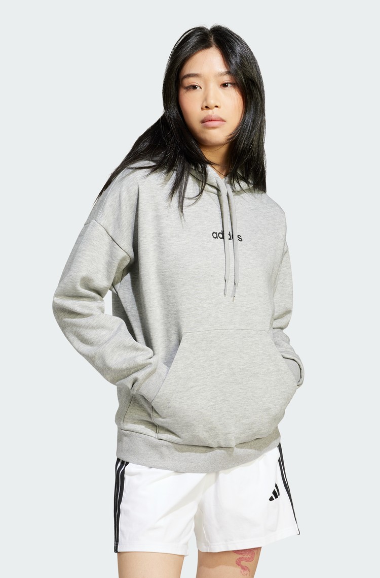 ADIDAS Essentials Linear Logo Fleece Hoodie Gray 