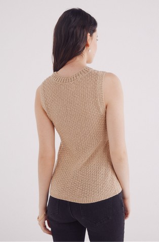 SPRINGFIELD Luknjičasto pletena majica brez rokavov Bež - Beige 2