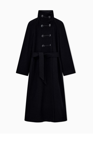 Coat with a high collar in wool blend