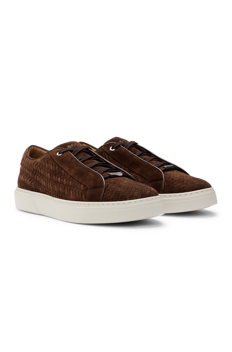 HUGO BOSS Gary woven-suede trainers Dark Brown 