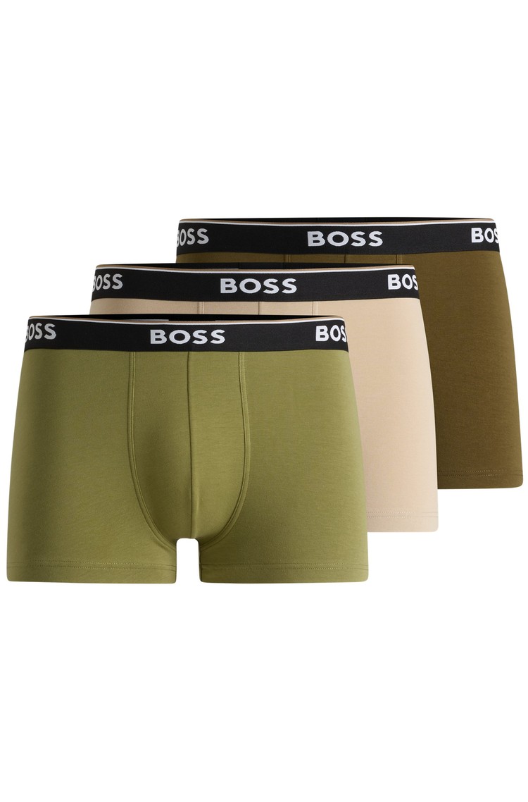HUGO BOSS Three-pack of stretch-cotton trunks with logo waistbands Green / Beige 