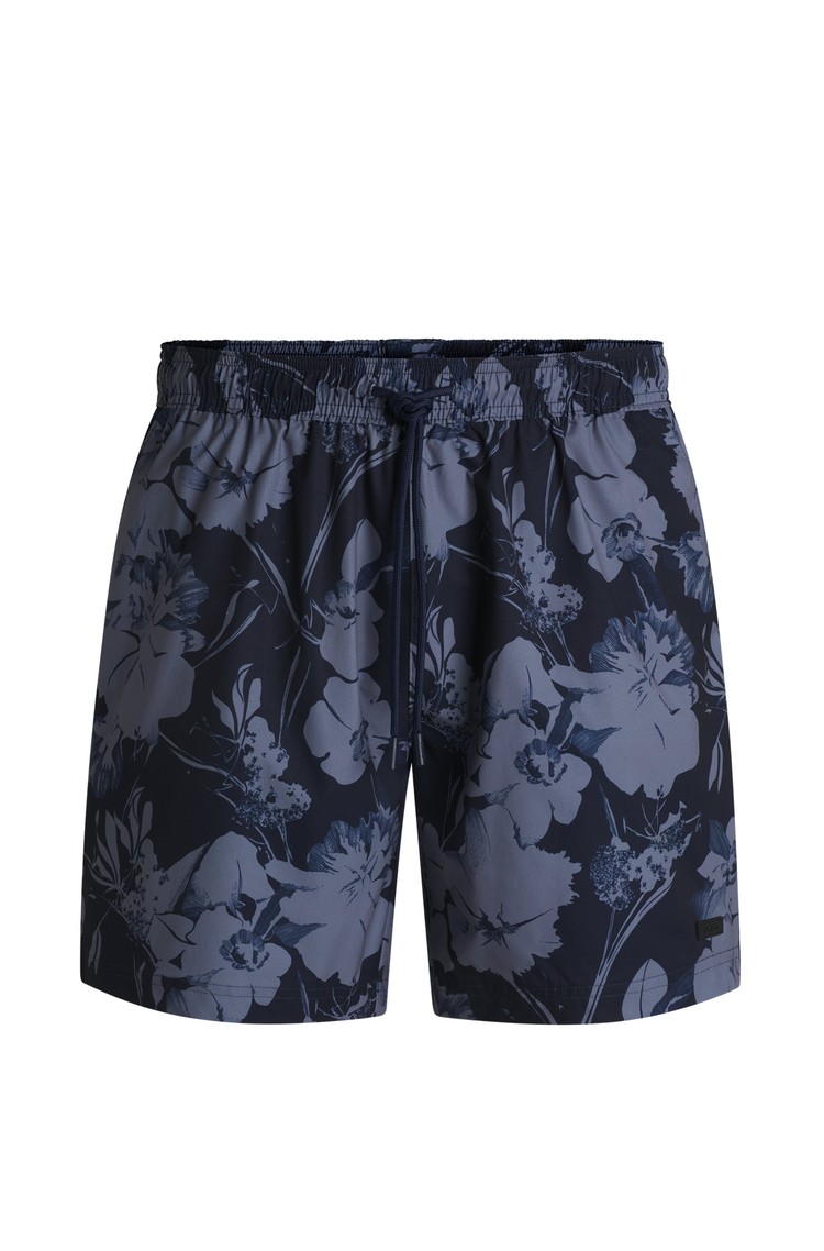 HUGO BOSS Floral-print swim shorts with side tape Dark Blue 