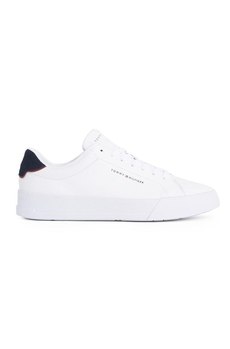 TOMMY HILFIGER Logo Court Trainers in Leather White 