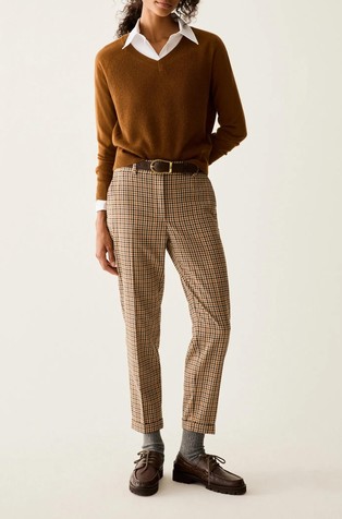 Slim-cut check trousers in blend with viscose