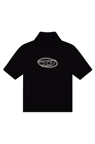 DIESEL Pleten pulover s kratkimi rokavi in izrezanim logotipom Črna - Black 6