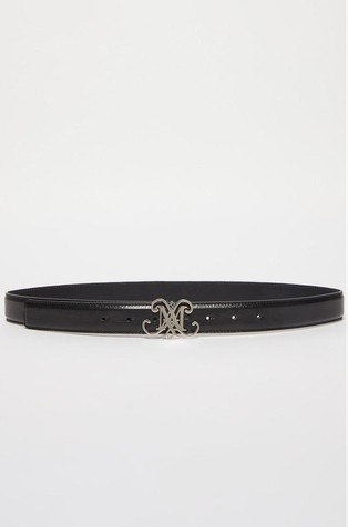 Logo-buckle leather belt