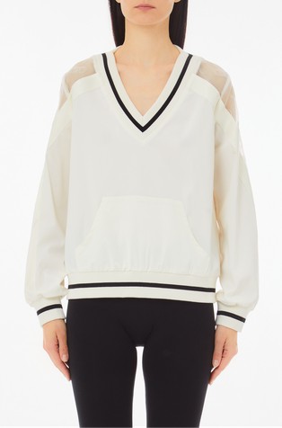 V-neck sweatshirt with logo tulle inserts