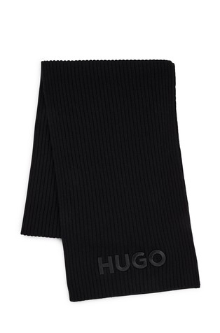 Ribbed scarf in virgin wool with logo