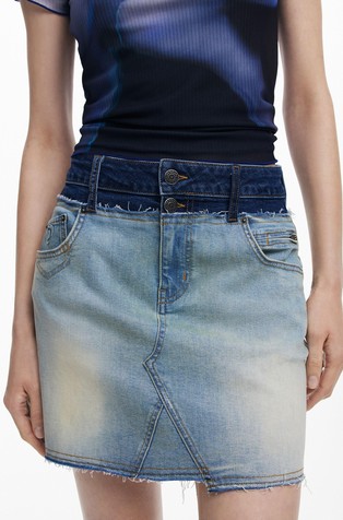 DESIGUAL Denim krilo z navideznim dvojnim pasom Modra - Blue 4