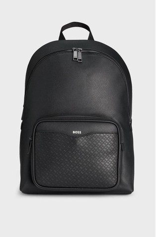 Backpack with monogram-patterned pocket