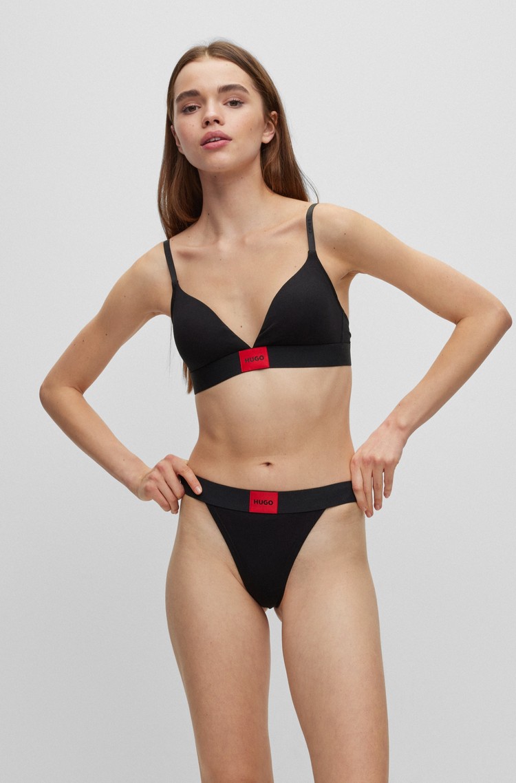 HUGO BOSS Stretch-cotton thong briefs with red logo label Black 