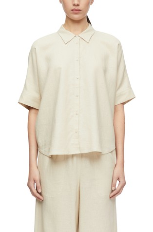 Oversized fit srajca s kratkimi rokavi iz lanene mešanice