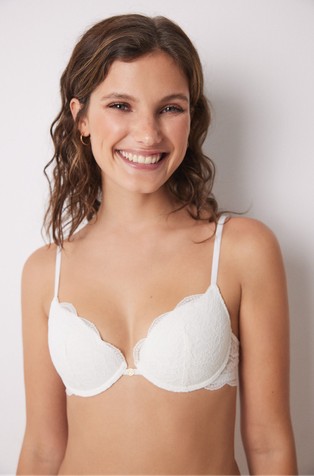 WOMEN'SECRET Oblikovan čipkast modrček z oporo Bela - White 4